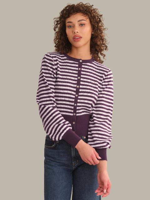 525 america Beckett Striped Pointelle Blouson Sleeve High Rib Cardigan
