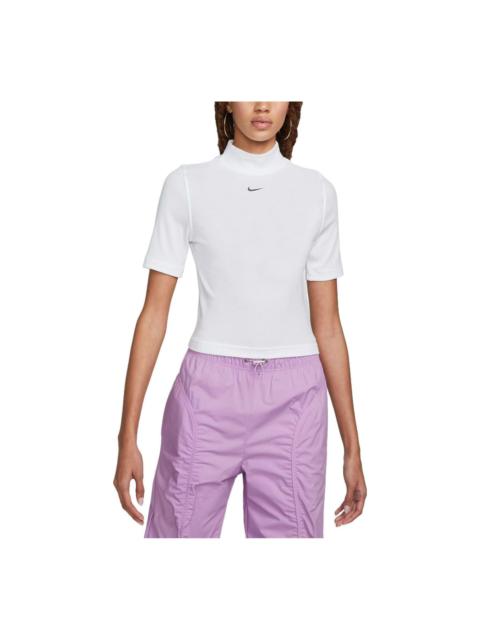 (WMNS) Nike Sportswear Essentials Ribbed Turtleneck Short Sleeve Top 'White' DV7959-100