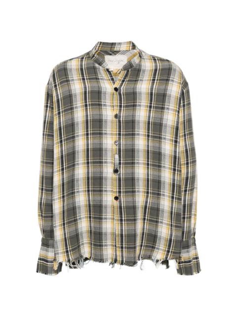 raw-cut hem plaid cotton shirt