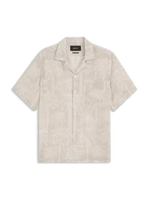 BOSS REGULAR-FIT SHIRT IN PALM-PRINT ITALIAN LINEN