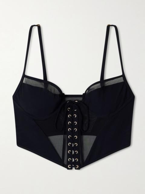KIKI DE MONTPARNASSE Peep tulle-trimmed corset bikini top Black