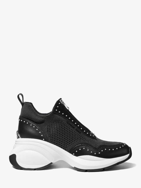MICHAEL KORS Zuma Studded Mixed-Media Trainer