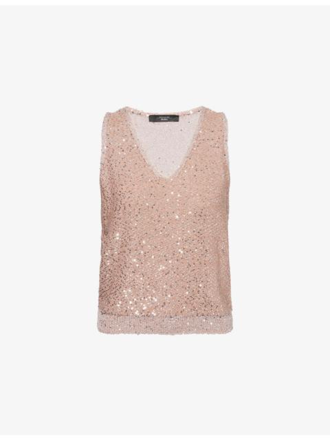 WEEKEND Max Mara Sequin-Knit V-Neck Top