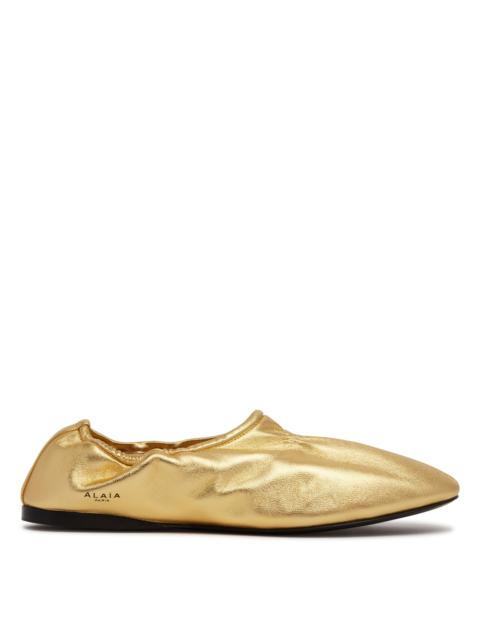 Alaïa Gold Leather Flat Ballerinas