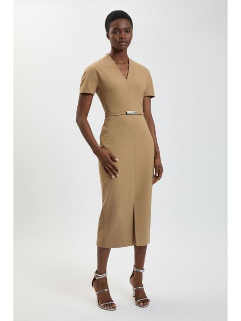 KAREN MILLEN Petite Compact Stretch Tailored Belted Midi Pencil Dress
