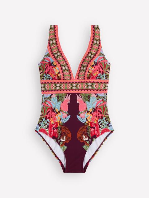 BODEN Porto V-neck Swimsuit-Chocberry, Tropical Safari
