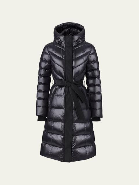 MACKAGE Coralia Lustrous Light Down Coat with Sash Belt