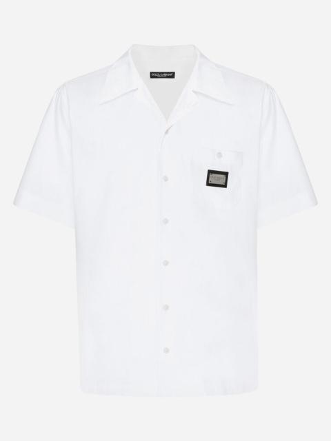 Cotton Hawaiian shirt with branded tag