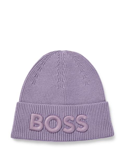 BOSS LOGO-EMBROIDERED BEANIE HAT IN COTTON AND WOOL