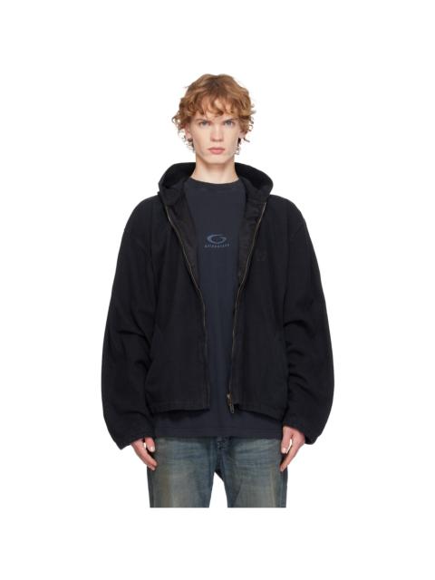 BALENCIAGA Black Hooded Zip-Up Jacket