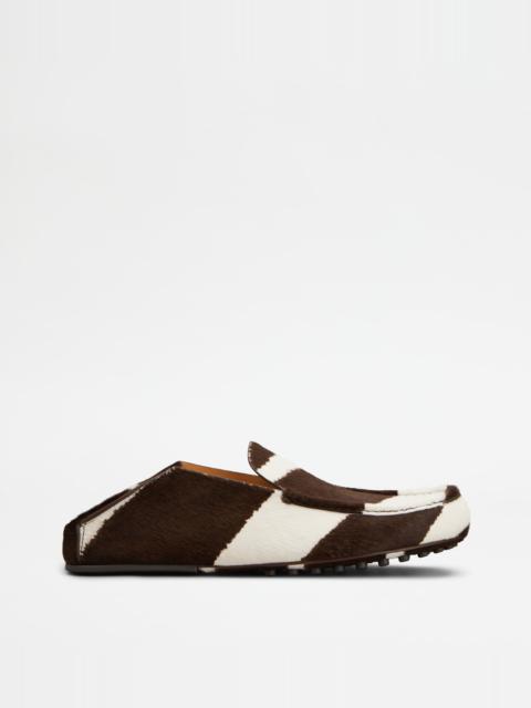 Tod's SLIPPER LOAFERS IN PONY EFFECT LEATHER - WHITE, BROWN