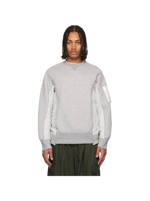 sacai Gray Sponge Sweat & Nylon Twill Sweatshirt