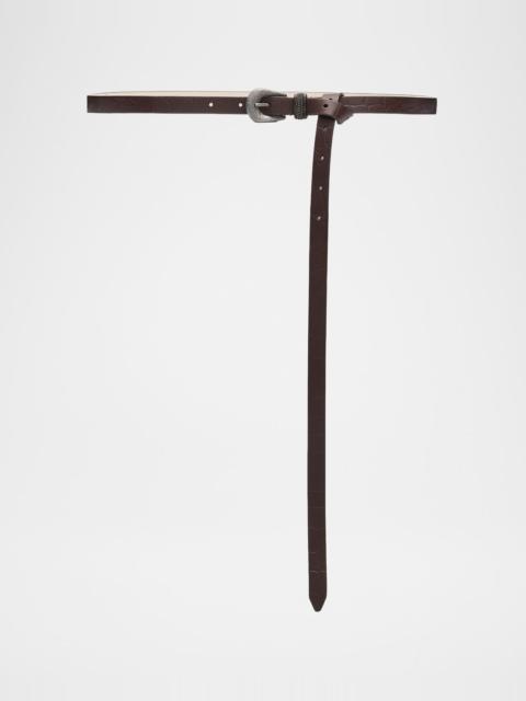 Brunello Cucinelli Long Croc-Embossed Leather Belt