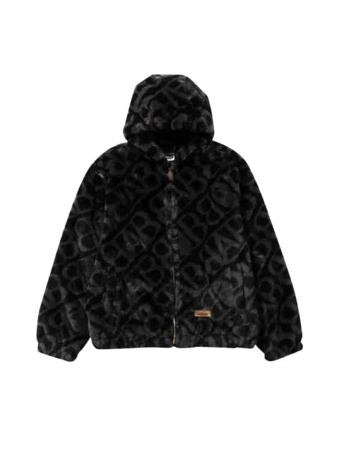 BAPE Sport Monogram Fake Fur Hoodie Jacket 'Black'