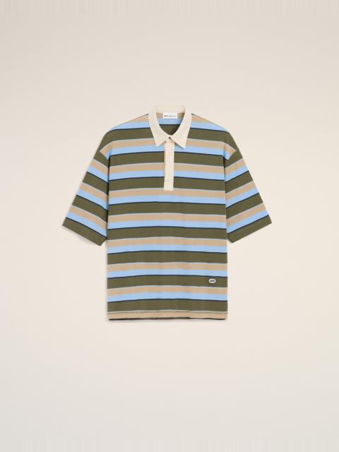 AMI Paris BLUE STRIPED COTTON AMI PATCH POLO