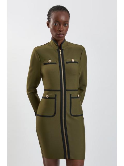 KAREN MILLEN Figure Form Bandage Knit Piping Detail Military Mini Dress