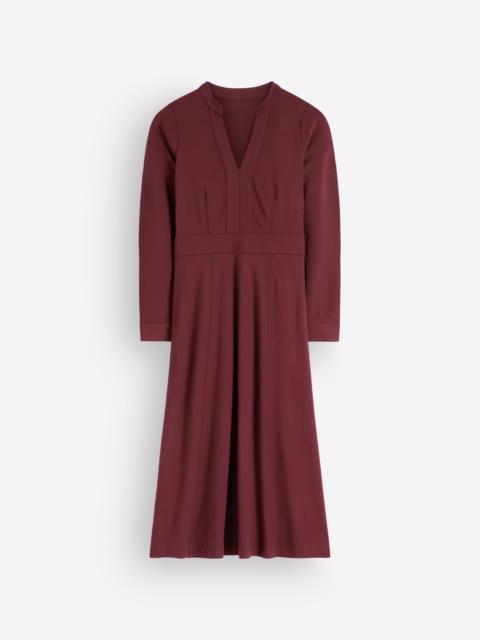 BODEN Alex Ponte Contrast Midi Dress-Chocolate Truffle