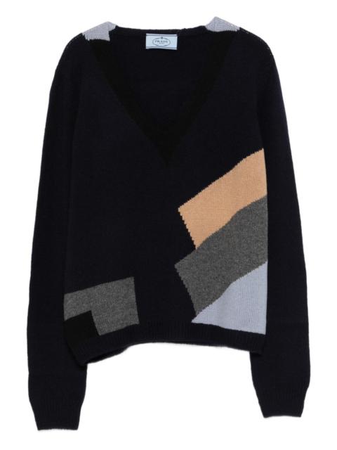 Prada geometric-pattern V-neck jumper