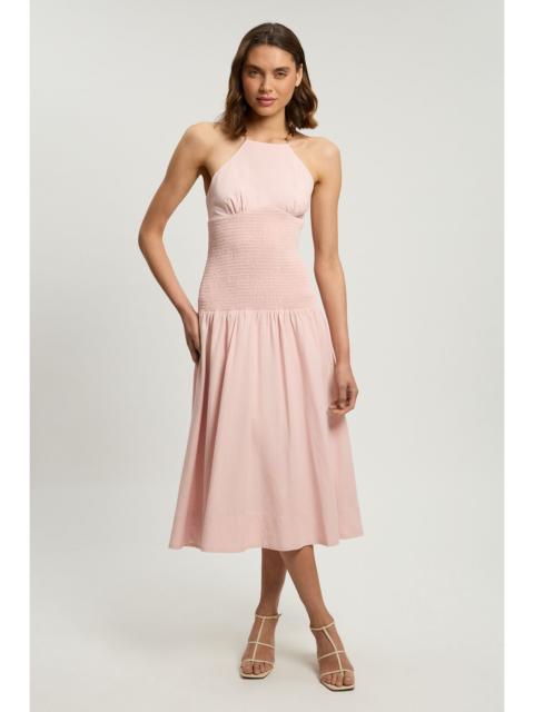 KAREN MILLEN Shirred V Neck Trim Detail Woven Midi Dress