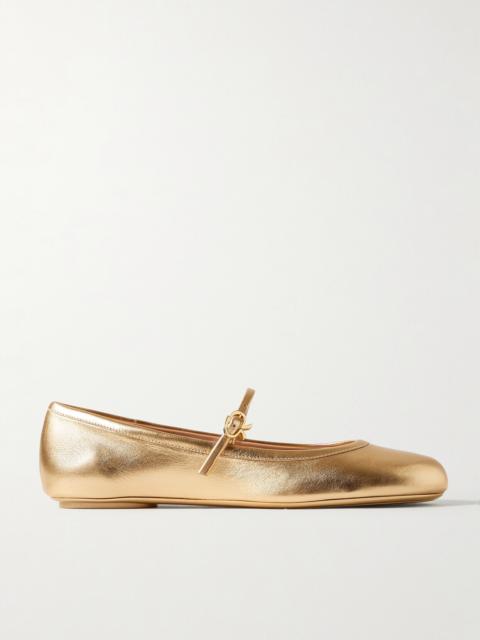 Gianvito Rossi Carla Metallic Leather Mary Jane Flats