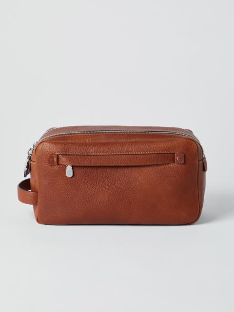Brunello Cucinelli Grained calfskin beauty case with double zipper