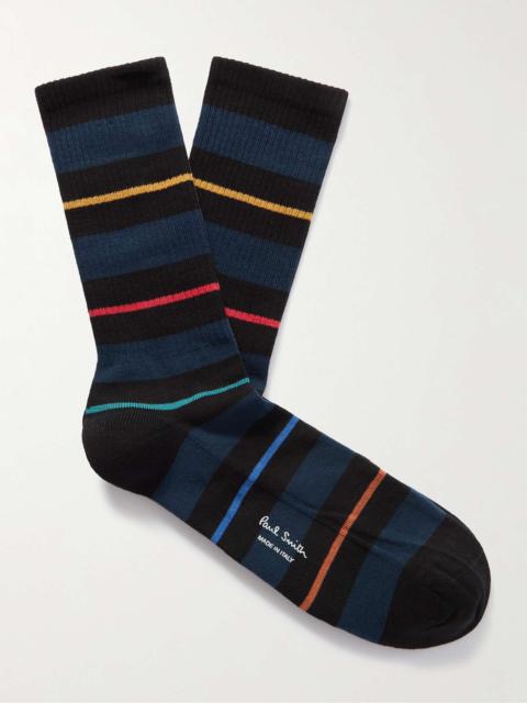 Gallagher Striped Ribbed Cotton-Blend Socks