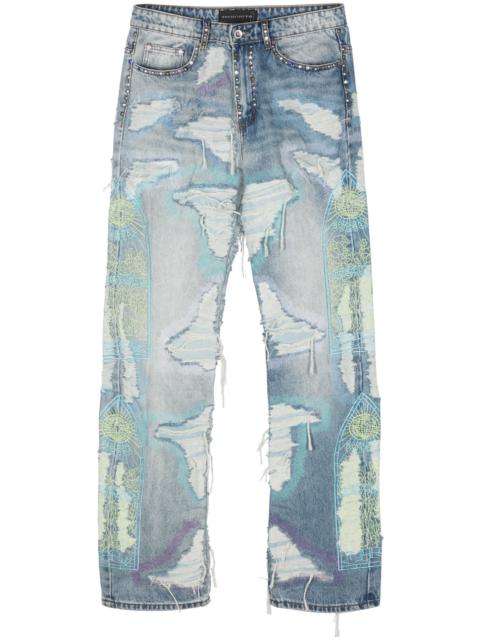 WHO DECIDES WAR distressed straight-leg jeans