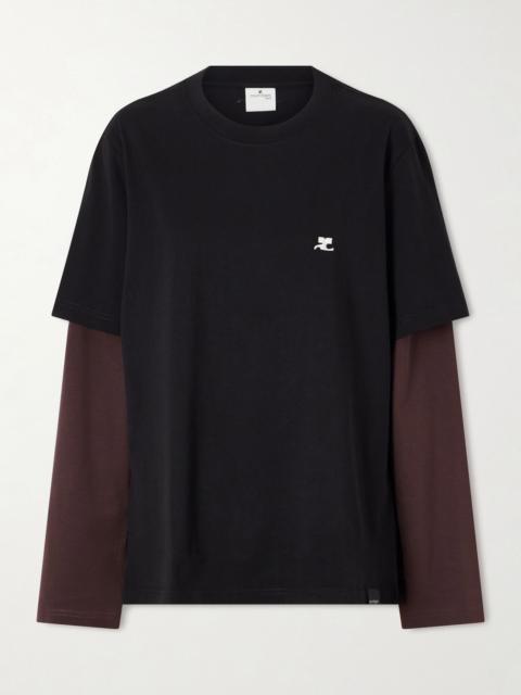 courrèges Logo-embroidered cotton-jersey T-shirt Black