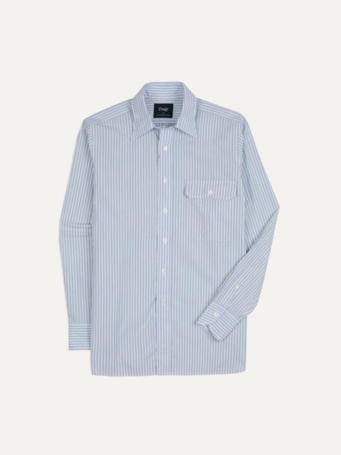 Drake's Blue and White Stripe Cotton Long Point Collar Shirt