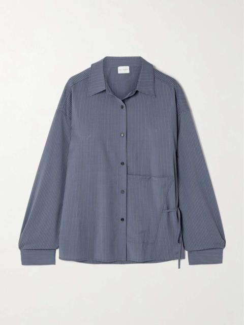 DEIJI STUDIOS Tie-detailed striped wool shirt Blue