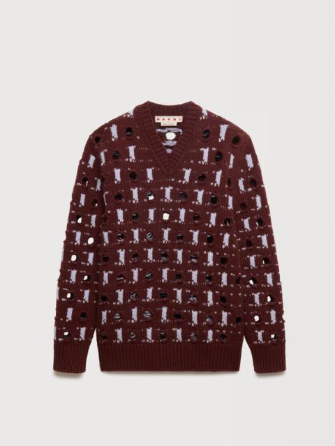 Marni BROWN WOOL-CASHMERE SWEATER WITH CUT-OUT POLKA DOTS