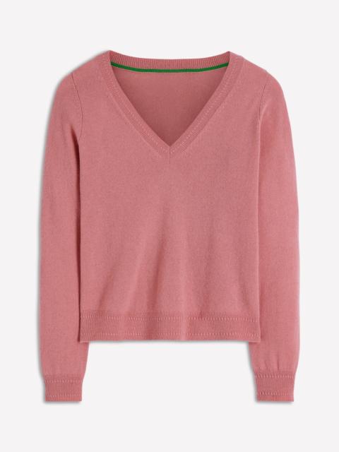 BODEN Eva Cashmere V-Neck Sweater-Camelia Pink