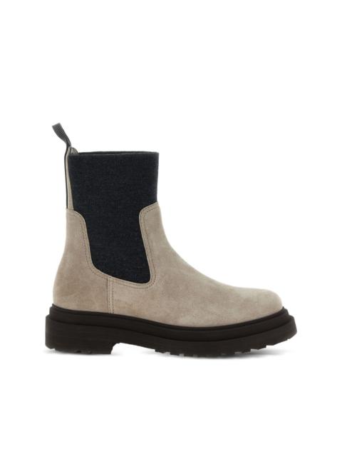 knit-insert suede boots