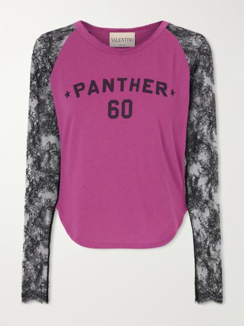 Valentino Printed Lace-trimmed Cotton T-shirt