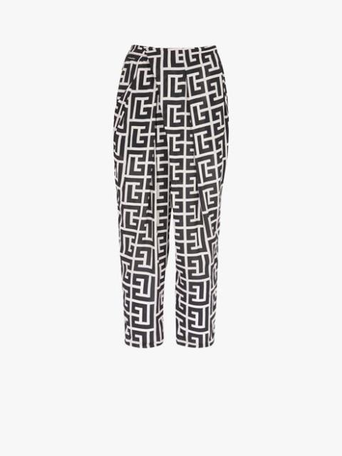 Ivory and black eco-designed draped pants with Balmain print monogram