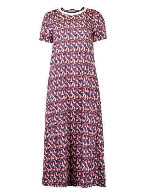 La DoubleJ flame-print short-sleeve midi dress