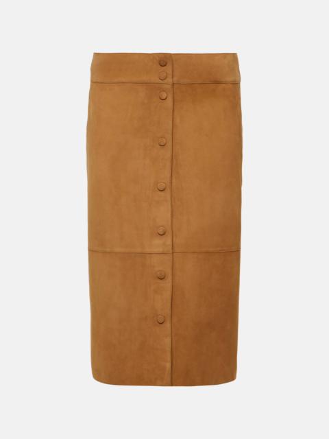 High-rise leather midi skirt