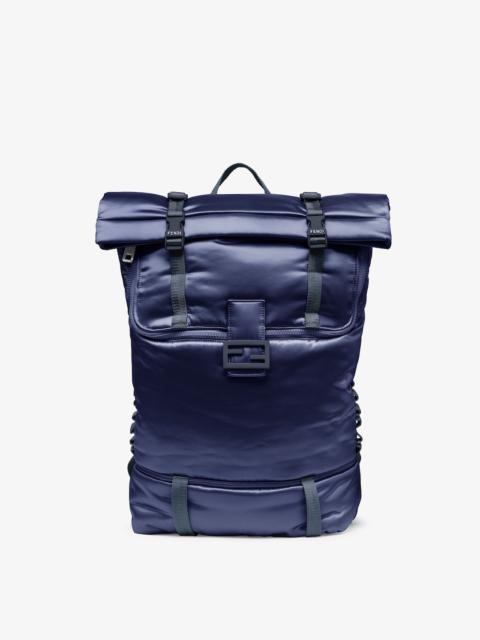 FENDI Rolltop blue nylon backpack decorated with enameled tone on tone Baguette buckle. Button and hidden 