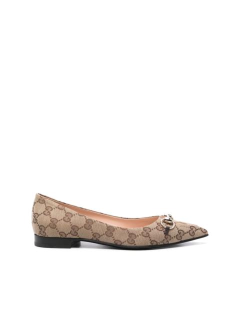 GUCCI Horsebit GG-canvas ballerina shoes