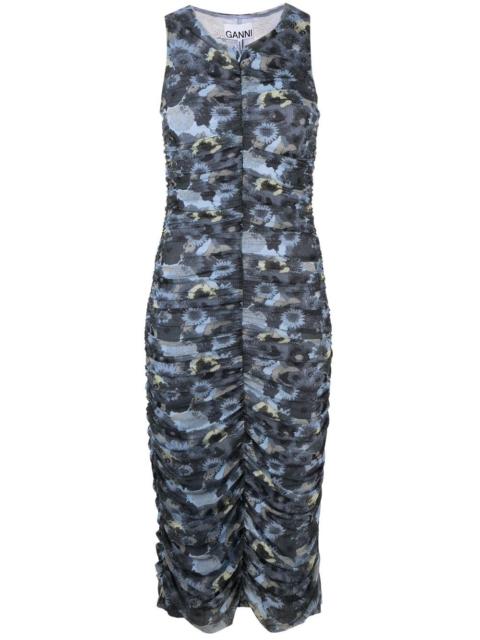 GANNI floral-print ruched midi dress