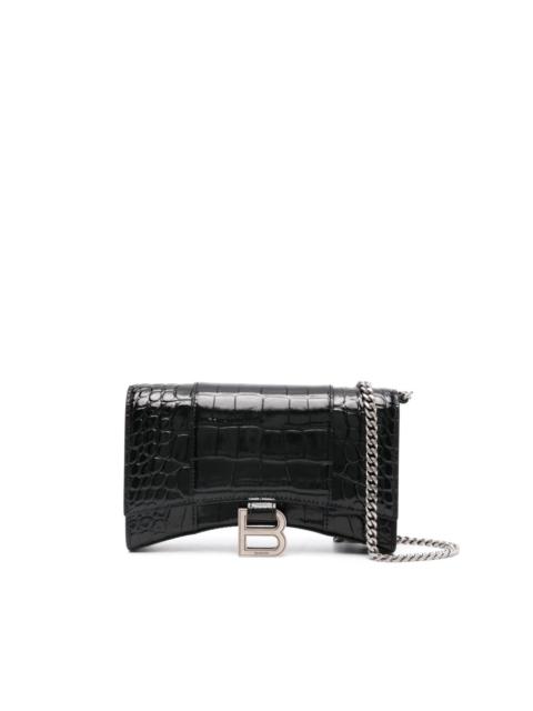 BALENCIAGA Hourglass crocodile-effect leather crossbody bag
