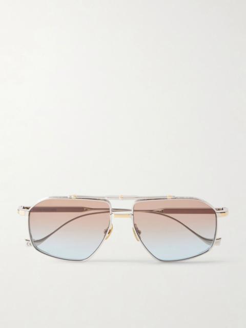 CUTLER AND GROSS 1424 Double-Bridge Aviator-Style Gold- and Silver-Tone Titanium Sunglasses Silver