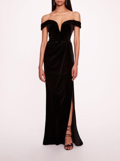Marchesa PLUNGING VELVET GOWN