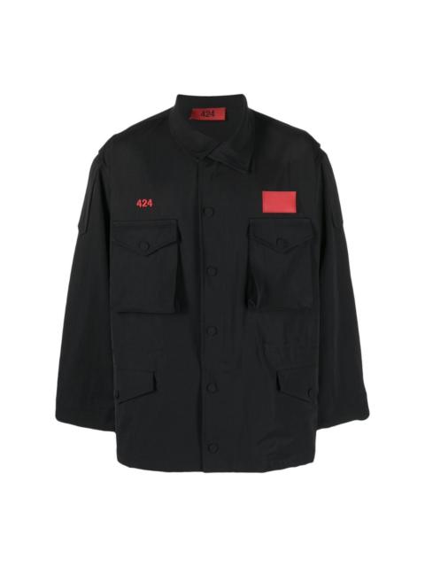 424 asymmetric logo-patch shirt jacket