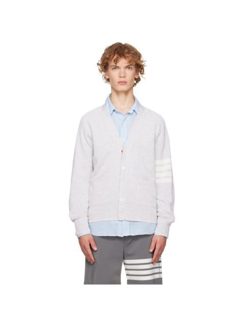Thom Browne Gray Linen Cotton 4-Bar Relaxed Fit Cardigan