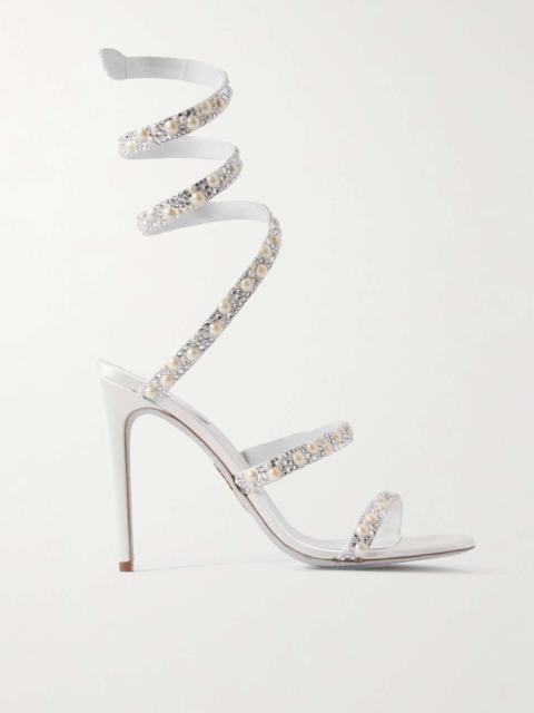 RENE CAOVILLA Chandelier embellished satin sandals White