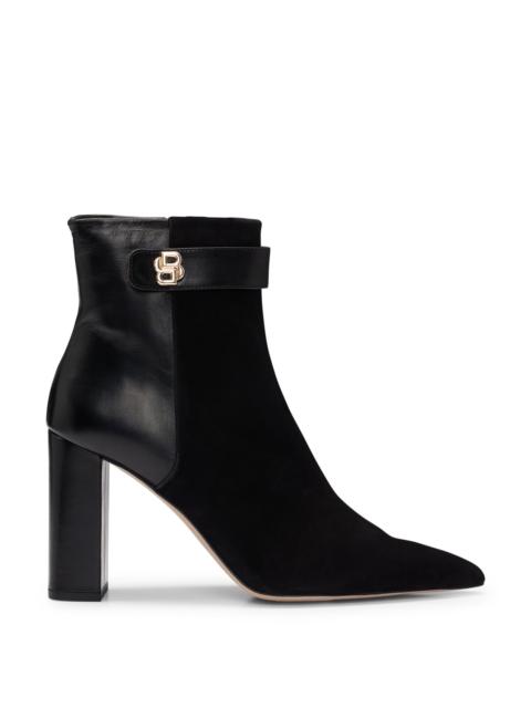 BOSS BLOCK-HEEL ANKLE BOOTS IN SUEDE AND LEATHER