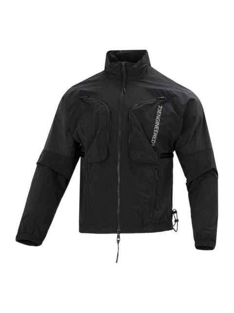 Men's Air Jordan SS22 Solid Color Zipper Stand Collar Sports Jacket Black DJ0256-010