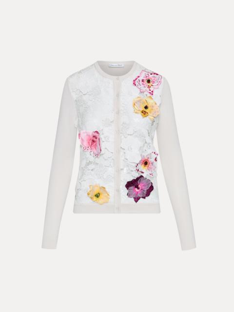 Oscar de la Renta ORCHID THREADWORK INSET CARDIGAN