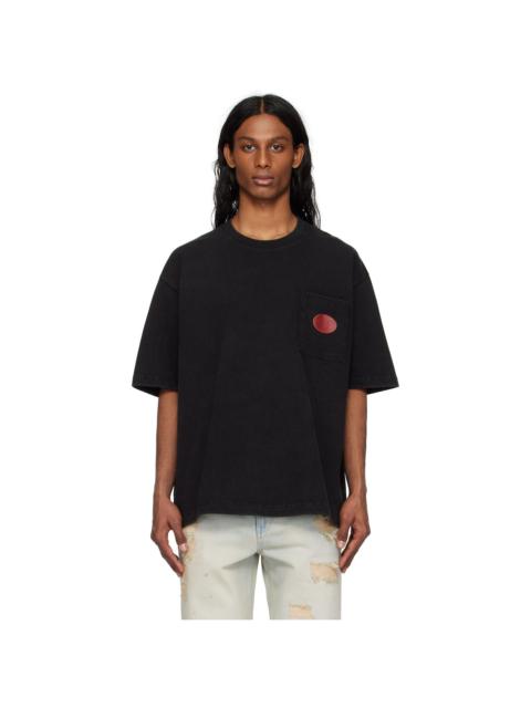 SOLID HOMME Gray Leather Patch Pocket T-shirt